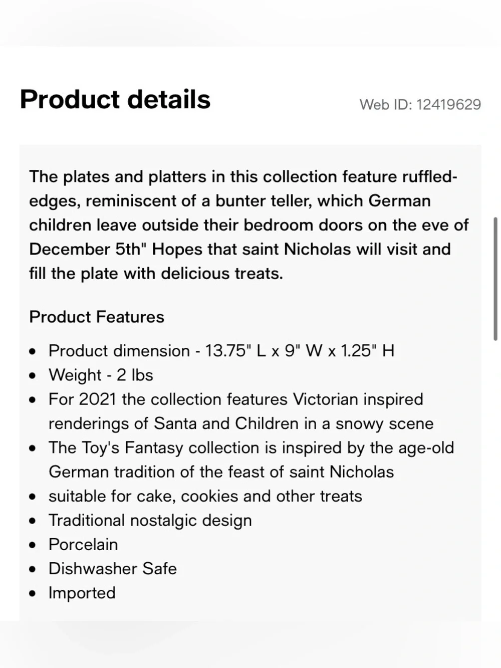 Villeroy & Boch Toy’s Fantasy Christmas Plate Rectangular Serving Platter